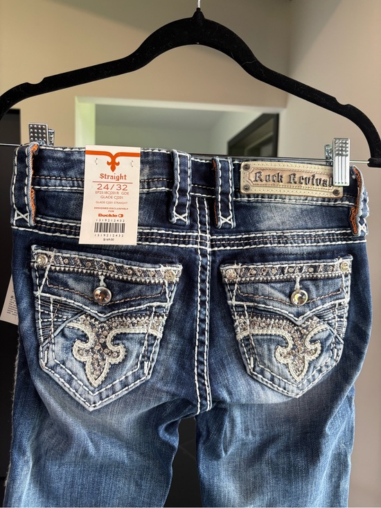 Rock Revival Denim - Rock Revival Embellished Dark Blue Straight-Leg Jeans